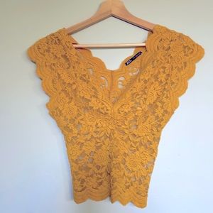 Zara, sheer lace crop top. Mustard Yellow. Size Small